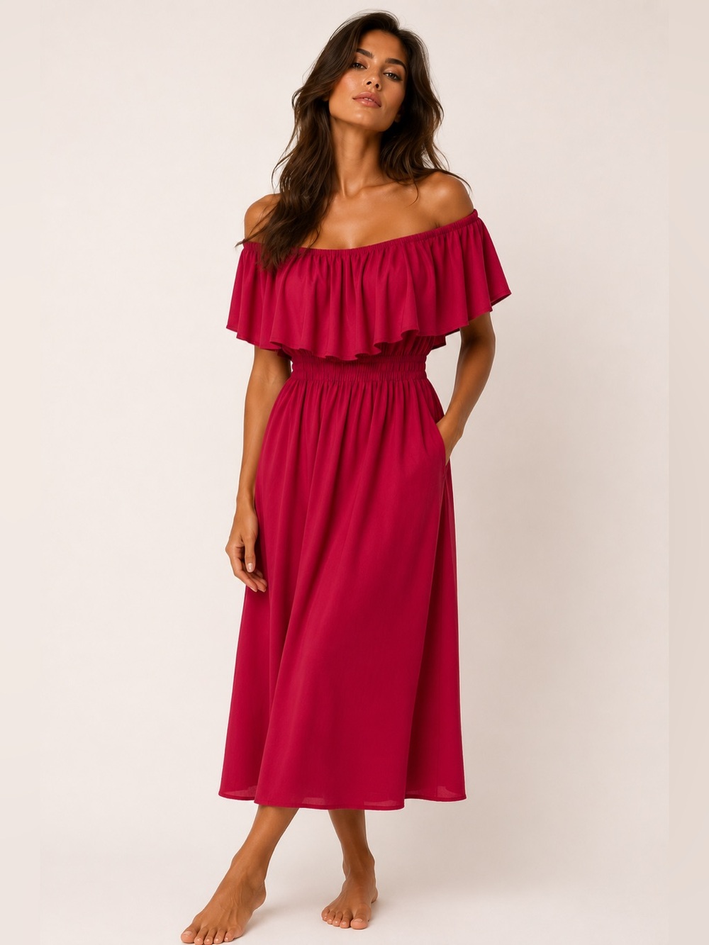 Thanth Off-Shoulder Maxi Dress Cottagecore Romantic Elegant Ruffle Soft Feminine